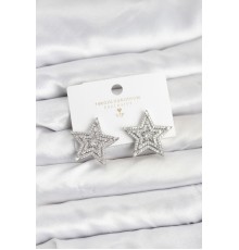 Gümüş Renk Pirinç Zirkon Taşlı Yıldız Model Kadın Küpe - TJ-BKP11513
