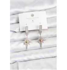 Zirkon Taşlı Gümüş Renk Pirinç Kutup Yıldızı Model Kadın Küpe - TJ-BKP11515