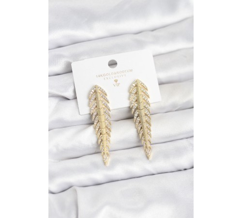 Pirinç Gold Renk Balık Sırtı Model Zirkon Taşlı Kadın Küpe - TJ-BKP11516