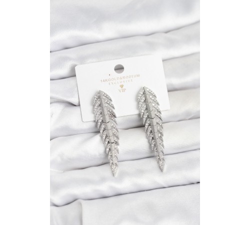 Pirinç Gümüş Renk Balık Sırtı Model Zirkon Taşlı Kadın Küpe - TJ-BKP11517