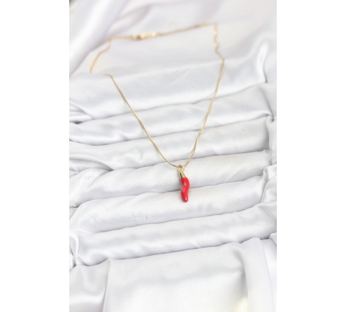 316L Çelik Gold Renk Kapya Kırmızı Biber Model Kadın Kolye - TJ-BKO10810