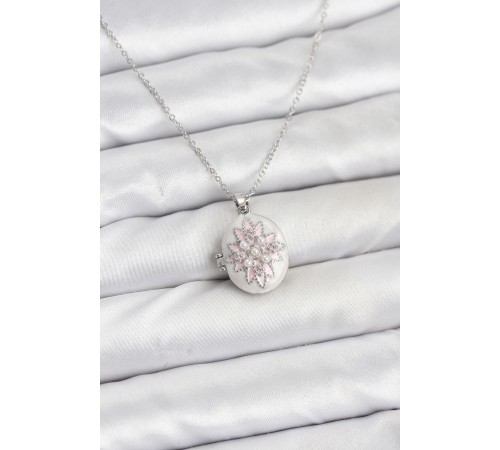 316L Çelik Gümüş Renk Pembe Lotus Model Kadın Küpe - TJ-BKO10812