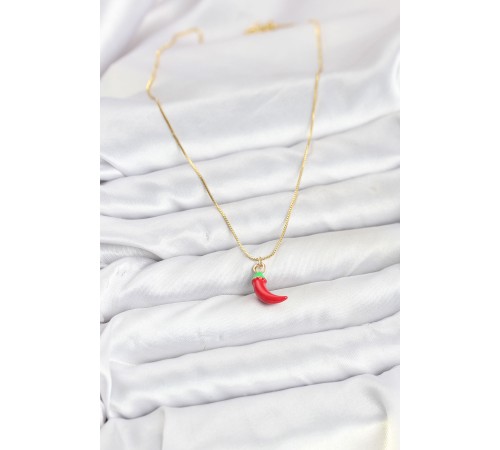 Pirinç Gold Renk Kırmızı Kapya Biber Model Kadın Kolye - TJ-BKO10813