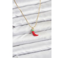 Pirinç Gold Renk Kırmızı Kapya Biber Model Kadın Kolye - TJ-BKO10813