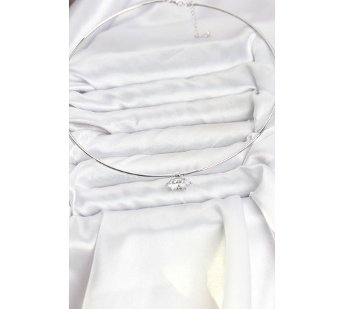 Pirinç Gümüş Renk Choker Model Zirkon Taşlı Kadın Kolye - TJ-BKO10816