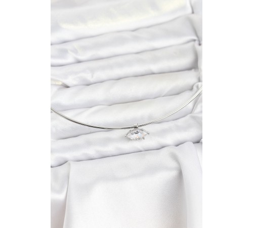 Pirinç Gümüş Renk Choker Model Zirkon Taşlı Kadın Kolye - TJ-BKO10816