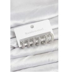 316L Çelik Gümüş Renk Zirkon Taşlı Halka Küpe Seti - TJ-BKP11521