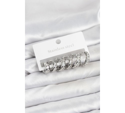 316L Çelik Gümüş Renk Su Yolu Halka Küpe Seti - TJ-BKP11523