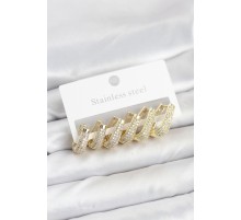316L Çelik Gold Renk Zirkon Taşlı Damla Halka Küpe Seti - TJ-BKP11524