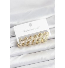 316L Çelik Gold Renk Zirkon Taşlı Damla Halka Küpe Seti - TJ-BKP11524