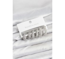 316L Çelik Gümüş Renk Zirkon Taşlı Damla Halka Küpe Seti - TJ-BKP11525