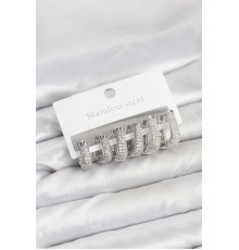 316L Çelik Gümüş Renk Zirkon Taşlı Damla Halka Küpe Seti - TJ-BKP11525