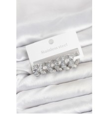 316L Çelik Gümüş Renk Baget Zirkon Taşlı Halka Küpe Seti - TJ-BKP11529