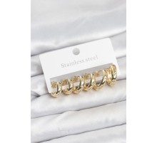 316L Çelik Gold Renk Zirkon Taşlı Kutup Yıldızı Model Halka Küpe Seti - TJ-BKP11530