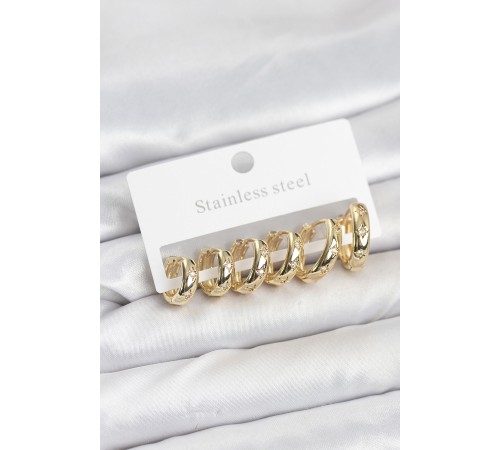 316L Çelik Gold Renk Zirkon Taşlı Kutup Yıldızı Model Halka Küpe Seti - TJ-BKP11530