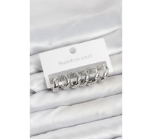 316L Çelik Gümüş Renk Zirkon Taşlı Kutup Yıldızı Model Halka Küpe Seti - TJ-BKP11531