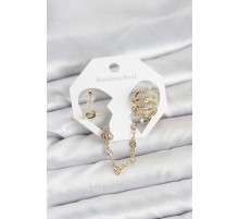 Pirinç Gold Renk Sarmal Model Zincir Bağlantılı Ear Cuff Küpe Seti - TJ-BKP11536