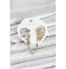 Pirinç Gold Renk Sarmal Model Zincir Bağlantılı Ear Cuff Küpe Seti - TJ-BKP11536
