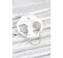 Pirinç Gümüş Renk Yıldız Model Zincir Bağlantılı Ear Cuff Küpe Seti - TJ-BKP11539