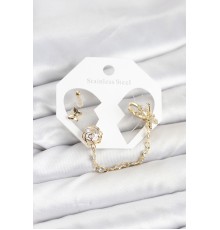 Pirinç Gold Renk Kelebekli Model Zincir Bağlantılı Ear Cuff Küpe Seti - TJ-BKP11543