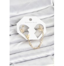 Kelebek Model Pirinç Gold Renk Zincir Bağlantılı Ear Cuff Küpe Seti - TJ-BKP11548