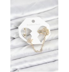 Kutup Yıldızı Model Pirinç Gold Renk Zincir Bağlantılı Ear Cuff Küpe Seti - TJ-BKP11550