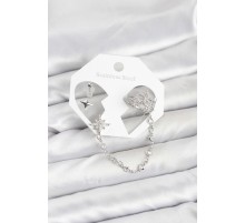 Kutup Yıldızı Model Pirinç Gümüş Renk Zincir Bağlantılı Ear Cuff Küpe Seti - TJ-BKP11551