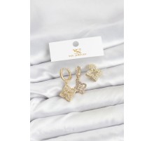 Pirinç Gold Renk Yonca Model YSX Trio Küpe Seti - TJ-BKP11552
