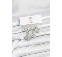 Pirinç Gümüş Renk Yonca Model YSX Trio Küpe Seti - TJ-BKP11553