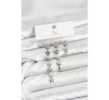 Pirinç Gümüş Renk Yıldız Model YSX Trio Küpe Seti - TJ-BKP11555
