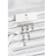 Pirinç Gümüş Renk Yıldız Model YSX Trio Küpe Seti - TJ-BKP11555