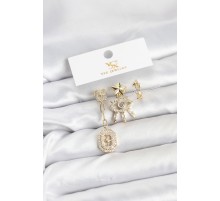 Pirinç Gold Renk Göz ve Kutup Yıldızı Model YSX Trio Küpe Seti - TJ-BKP11556
