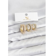Pirinç Gold Renk Zirkon Taşlı Halka Model YSX Trio Küpe Seti - TJ-BKP11558