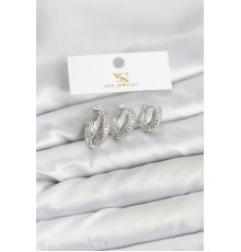 Pirinç Gümüş Renk Zirkon Taşlı Halka Model YSX Trio Küpe Seti - TJ-BKP11559