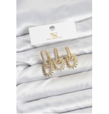 Pirinç Gold Renk Zirkon Taşlı Vintage Model YSX Trio Küpe Seti - TJ-BKP11560