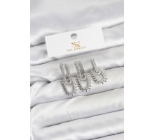 Pirinç Gümüş Renk Zirkon Taşlı Vintage Model YSX Trio Küpe Seti - TJ-BKP11561