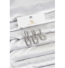 Pirinç Gümüş Renk Zirkon Taşlı Vintage Model YSX Trio Küpe Seti - TJ-BKP11561