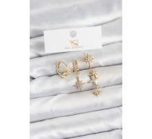 Pirinç Gold Renk Zirkon Taşlı Kutup Yıldızı Model YSX Trio Küpe Seti - TJ-BKP11564