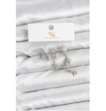 Pirinç Gümüş Renk Zirkon Taşlı Kutup Yıldızı Model YSX Trio Küpe Seti - TJ-BKP11565