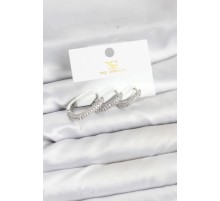 Pirinç Gümüş Renk Zirkon Taşlı Halka Model YSX Trio Küpe Seti - TJ-BKP11571