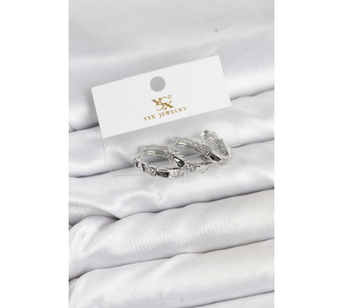 Pirinç Gümüş Renk Zirkon Taşlı Halka Yılan Model YSX Trio Küpe Seti - TJ-BKP11573