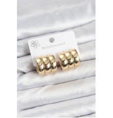 316L Çelik Gold Renk 3'lü Görünüm Kadın Küpe - TJ-BKP11581