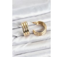 3'lü Görünüm 316L Çelik Gold Renk Kadın Küpe - TJ-BKP11583
