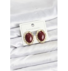 Pirinç Gold Renk Bordo Model Vintage Kadın Küpe - TJ-BKP11585