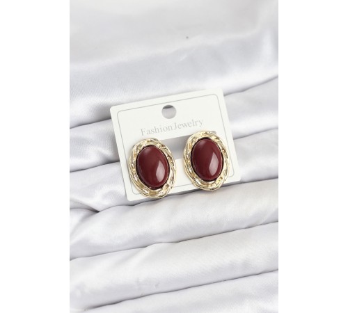 Pirinç Gold Renk Bordo Model Vintage Kadın Küpe - TJ-BKP11585