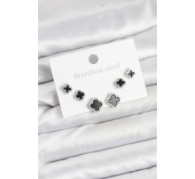 316L Çelik Gümüş Renk Zirkon Taşlı Yonca Model Kadın Küpe Seti - TJ-BKP11587