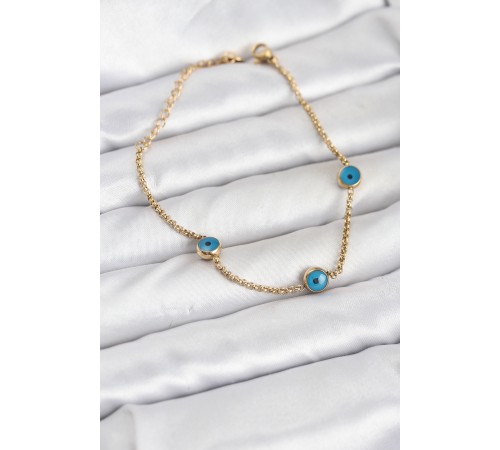 316L Çelik Gold Renkli Nazar Boncuk Model Kadın Bileklik - TJ-BB8164