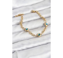 316L Çelik Nazar Model Gold Renk Kadın Bileklik - TJ-BB8166