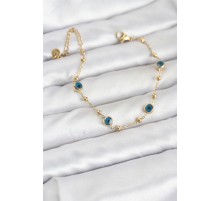 316L Çelik Gold Renk Topçuklu Nazar Model Kadın Bileklik - TJ-BB8168