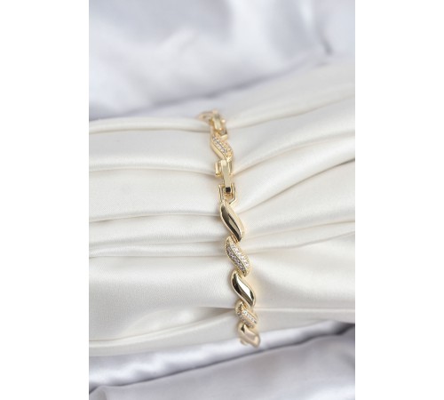 Gold Renk Sıralı Damla Model Zirkon Taşlı Pirinç Kadın Bileklik - TJ-BB8169